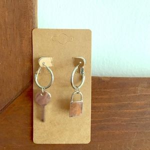 Silvertone Lock and Key Earrings